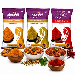 Shasha Haldi Powder + Dhaniya Powder + Red Chilli Powder 100g Combo Pack
