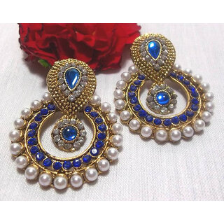 Blue stone pearl polki earrings - Earrings | Buy online on ZillyBuy