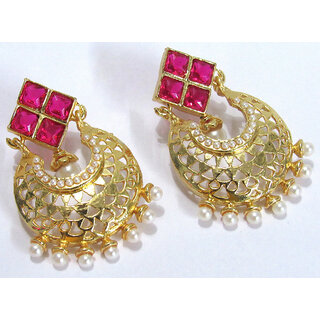 Dark Pink Stone White Drop Earring - Earrings | Buy online on ZillyBuy