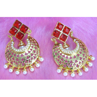 Red Stone White Drop Earring - Earrings | Buy online on ZillyBuy