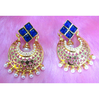 Dark Blue Stone White Drop Earring - Earrings | Buy online on ZillyBuy