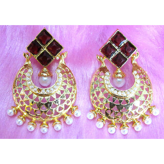 Maroon Stone White Drop Earring - Earrings | Buy online on ZillyBuy