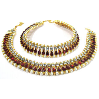 Maroon Tilak Kundan Anklet - Anklets | Buy online on ZillyBuy
