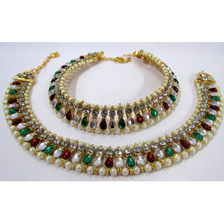 Multicolour Tilak Kundan Anklet - Anklets | Buy online on ZillyBuy