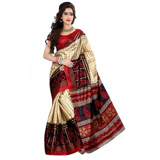 SVB Red Taffeta Paper Silk Printed Saree Without Blouse - Sarees | Buy online on ZillyBuy