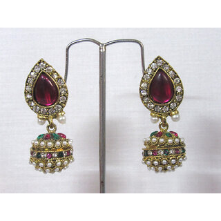 Pink Tilak stone gota earring - Earrings | Buy online on ZillyBuy
