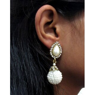 White Stone Pearl Gota Jhumka Earring - Earrings | Buy online on ZillyBuy