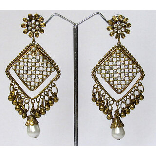 White Drop Square Pearl Stone Earring - Earrings | Buy online on ZillyBuy
