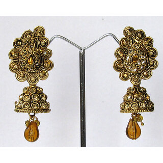 Golden Stone Mango Jhumka Earriing - Earrings | Buy online on ZillyBuy