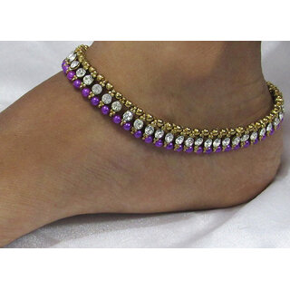 Purple Pearl Golden White Stone anklet - Anklets | Buy online on ZillyBuy