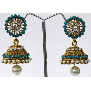 Sky Blue Stone Jhumka Earring - Earrings | Buy online on ZillyBuy