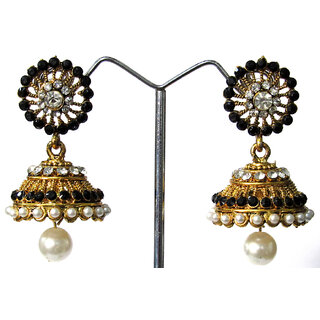 Black Stone Jhumka Earring - Earrings | Buy online on ZillyBuy