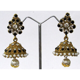 Tilak Shape Black Stone Jhumka Earring - Earrings | Buy online on ZillyBuy