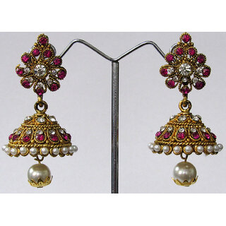 Tilak Shape Pink Stone Jhumka Earring - Earrings | Buy online on ZillyBuy