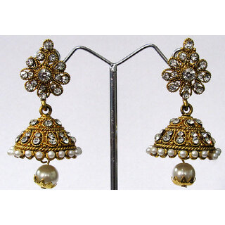 Tilak Shape White Stone Jhumka Earring - Earrings | Buy online on ZillyBuy