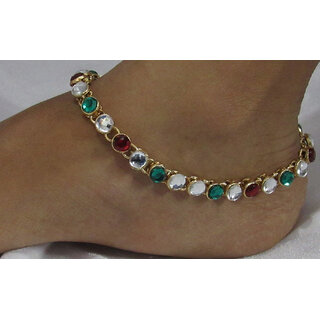 maroon green round stone anklets - Anklets | Buy online on ZillyBuy