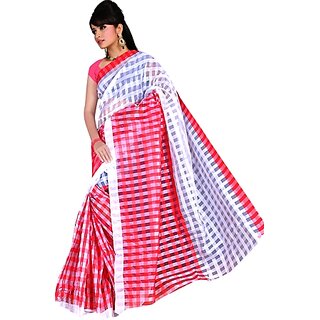 SVB Sarees Red Cotton Block Print Saree With Blouse - Sarees | Buy online on ZillyBuy