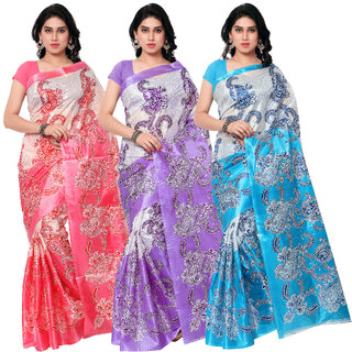SVB Sarees Sarees Bhagalpuri Cotton Silk Sarees (Pack Of 3) - Sarees | Buy online on ZillyBuy