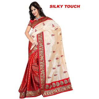SVB Red Chanderi Embroidered Saree With Blouse - Sarees | Buy online on ZillyBuy