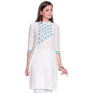 Premium Kids White Embroidered Cotton 3/4th Sleeves Long Kurti 2026 at ShopCircuit | ONDC