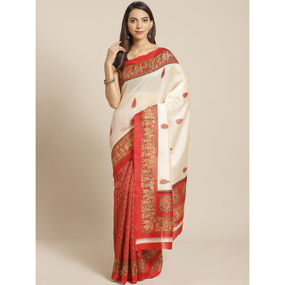 SVB Sarees Women's Cream and Red Printed Saree - Sarees | Buy online on ZillyBuy
