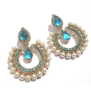 Sky Blue Tilak Polki Earrings - Earrings | Buy online on ZillyBuy