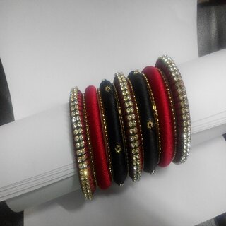 Silk thread Bangles black and red set - Bangles & Bracelets | Buy online on ZillyBuy