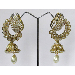 White Drop Leaf Pearl Jhumka Earring - Earrings | Buy online on ZillyBuy