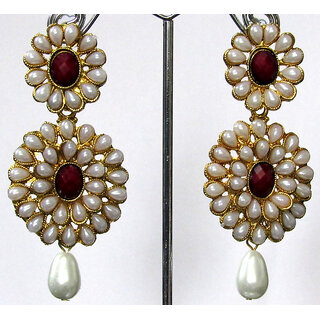 Pearl Double Flower Brown Kundan Drop Earring - Earrings | Buy online on ZillyBuy