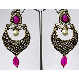 Dark Pink Drop Stone Earring - Earrings | Buy online on ZillyBuy