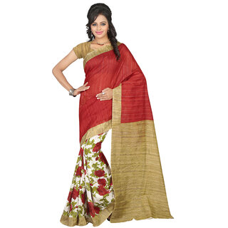 Meia Red and Golden Cotton Block Print Saree With Blouse - Sarees | Buy online on ZillyBuy