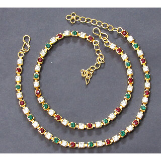 Golden Maroon Greeen Stone Single Line Anklet - Anklets | Buy online on ZillyBuy