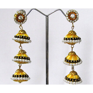 Yellow Thread Triple Jhumki Earring - Earrings | Buy online on ZillyBuy