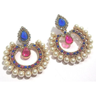 Pink and blue tilak pearl polki earrings - Earrings | Buy online on ZillyBuy
