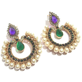 Purple and green tilak pearl polki earrings - Earrings | Buy online on ZillyBuy