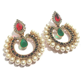Maroon and green tilak pearl polki earrings - Earrings | Buy online on ZillyBuy