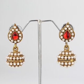 Red leaf pearl jhumki earring - Earrings | Buy online on ZillyBuy
