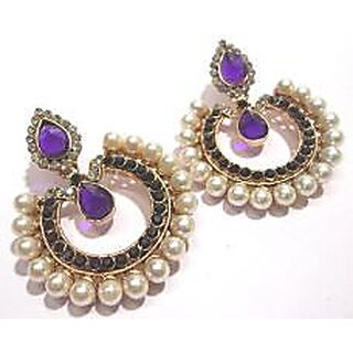 Purple stone Tilak pearl polki earrings - Earrings | Buy online on ZillyBuy