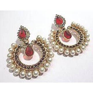 Maroon stone pearl polki earrings - Earrings | Buy online on ZillyBuy
