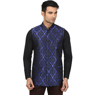 QDesigns Blue Plain Slim Nehru Jacket for Men - Jackets & Coats | Buy online on ZillyBuy