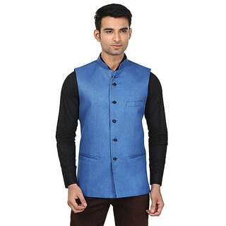 QDesigns Blue Plain Slim Nehru Jacket for Men - Jackets & Coats | Buy online on ZillyBuy