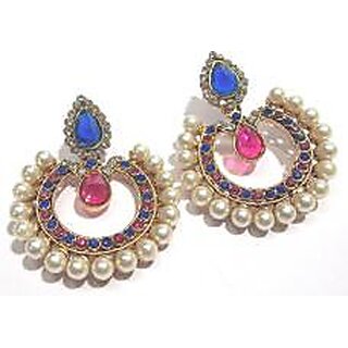 Pink and blue tilak pearl polki earrings - Earrings | Buy online on ZillyBuy