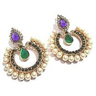 Purple and green tilak pearl polki earrings - Earrings | Buy online on ZillyBuy