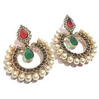 Maroon and green tilak pearl polki earrings - Earrings | Buy online on ZillyBuy