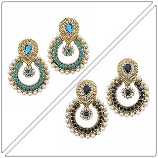 Buy Two Sea Blue and Black Pearl Earring Rs 349 - Earrings | Buy online on ZillyBuy