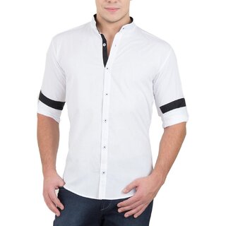 100 Cotton Stand Collar Casual Shirt White Colour