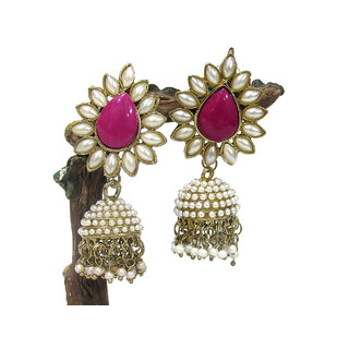 Aashiqui 2 Dark Pink polki pearls Jhumka Earring - Earrings | Buy online on ZillyBuy