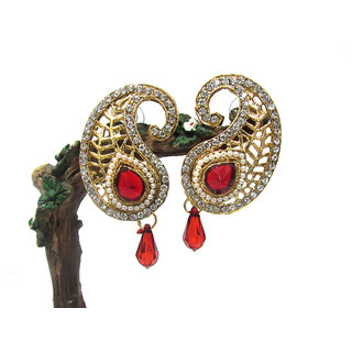 Maroon Kundan Drop Mango Polki Earring - Earrings | Buy online on ZillyBuy