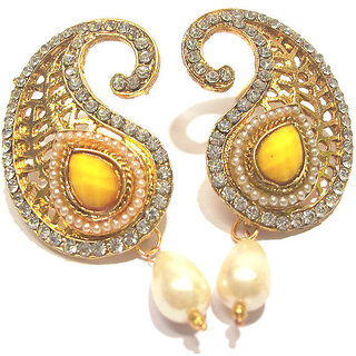 Yellow kundan drop pearl mango polki earring - Earrings | Buy online on ZillyBuy