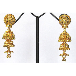 Golden Round Double Jhumka Earring - Earrings | Buy online on ZillyBuy